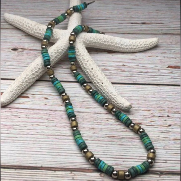 NEW Coconut Shell Coco Heishi Disk Beads & Silver Tone Unisex Necklace Hippie - Picture 8 of 13